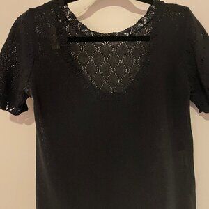 Sezane Black Lace Detail Blouse